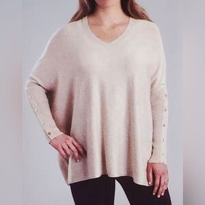 R&B Heather Oatmeal Dolman Sleeve V-Neck Button‎ Cuff Oversized Sweater Medium